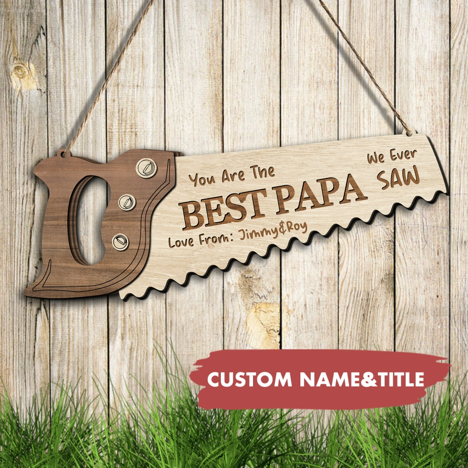 Personalized Best Grandpa Ever Saw Shaped Wood Sign