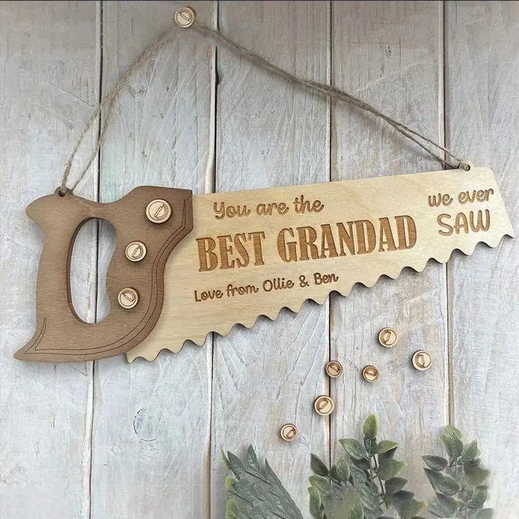 Personalized Best Grandpa Ever Saw Shaped Wood Sign