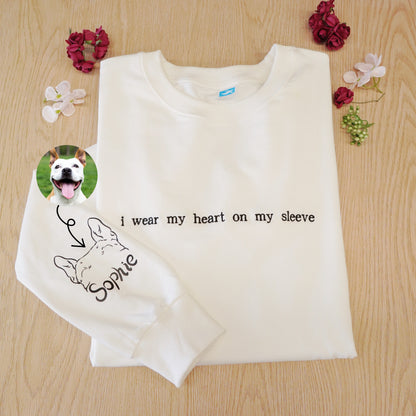 "HEART ON MY SLEEVE" EMBROIDERED CUSTOM CREWNECK, UNISEX
