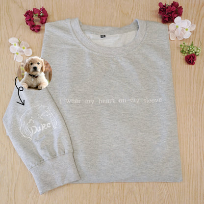 "HEART ON MY SLEEVE" EMBROIDERED CUSTOM CREWNECK, UNISEX