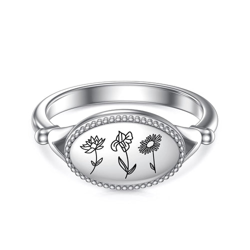Family Birth Flower Month Ring Personalized Gift For Her