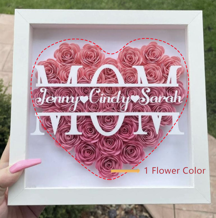Mom We Love You - Heart Monogram Flower Shadow Box