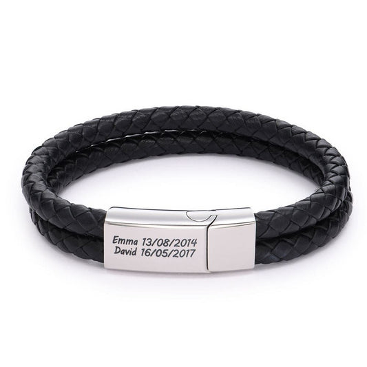 Black Leather Explorer Bracelet for Men