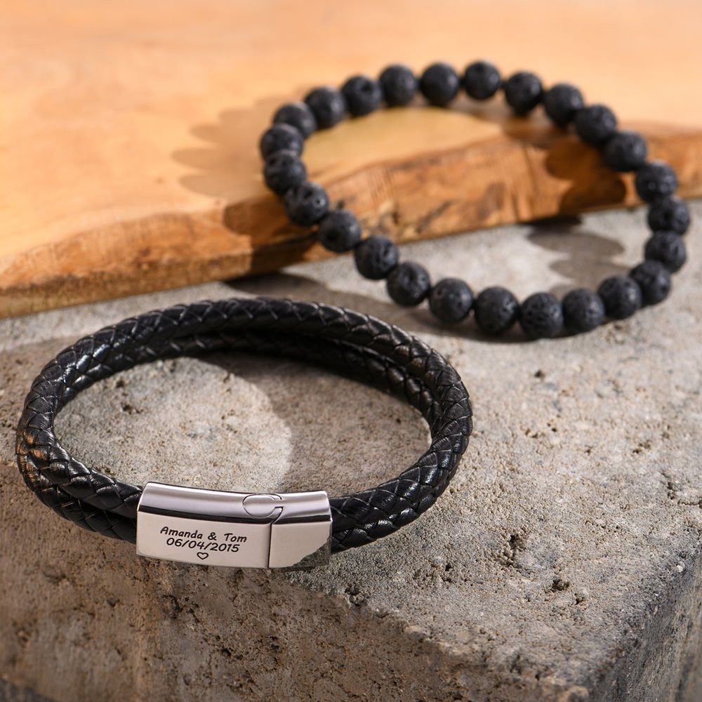 Black Leather Explorer Bracelet for Men