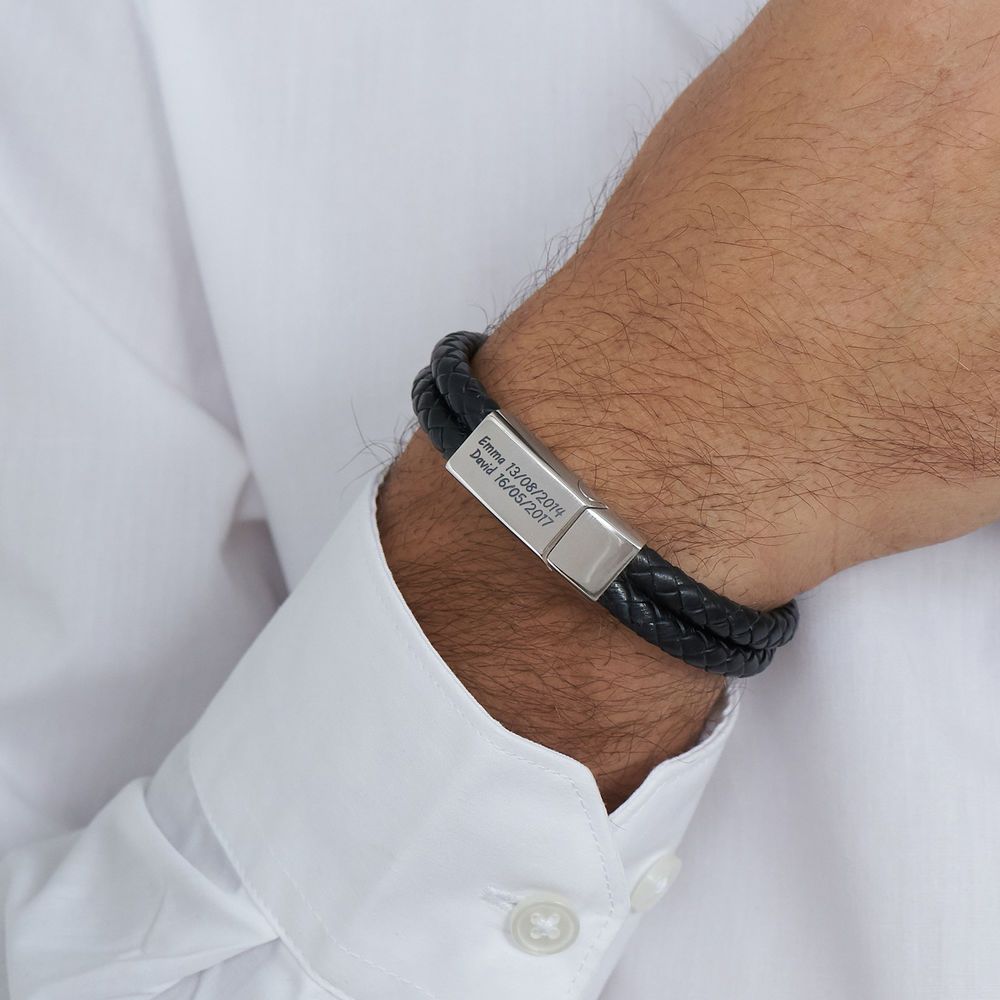 Black Leather Explorer Bracelet for Men