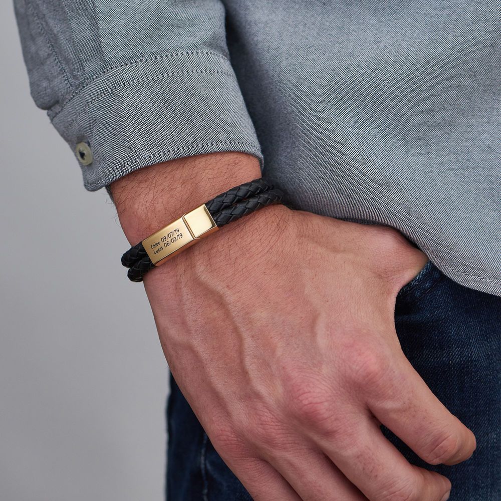 Black Leather Explorer Bracelet for Men