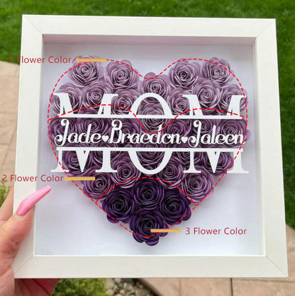 Mom We Love You - Heart Monogram Flower Shadow Box