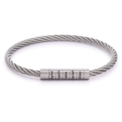 Engraved Twisted Cable Men Bracelet in Matte Stainless Steel