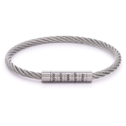 Engraved Twisted Cable Men Bracelet in Matte Stainless Steel