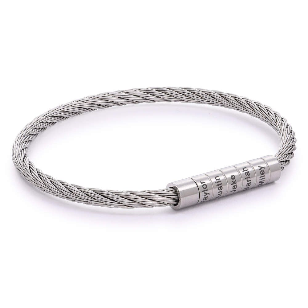 Engraved Twisted Cable Men Bracelet in Matte Stainless Steel