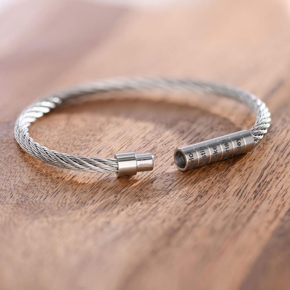 Engraved Twisted Cable Men Bracelet in Matte Stainless Steel