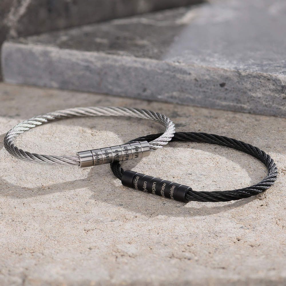 Engraved Twisted Cable Men Bracelet in Matte Stainless Steel