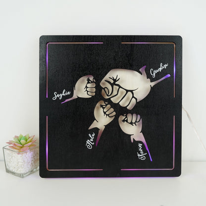 Custom Fist Bump Dad and Kids Wooden Sign With LED Lights