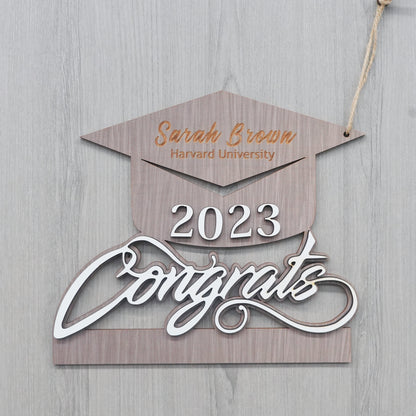 Personalized 2023 Graduation Cap Wood Sign