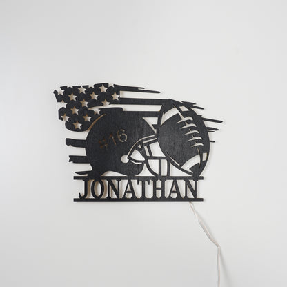 Custom Player Name & Number Wooden Sign With LED Lights