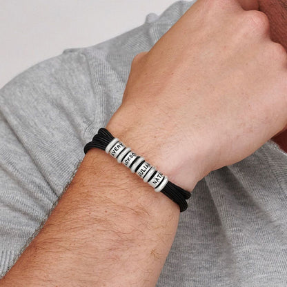Men Black Cord Bracelet with Custom Beads