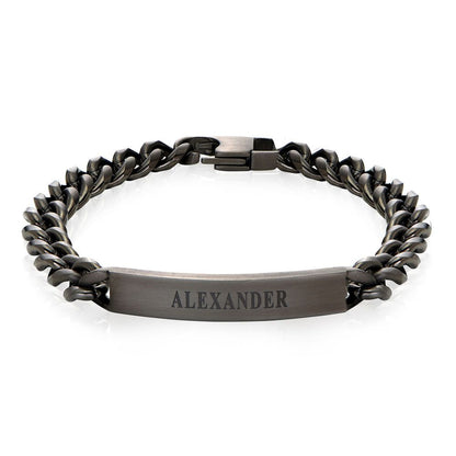 Men's Curb Chain ID Bracelet in Black Stainless Steel
