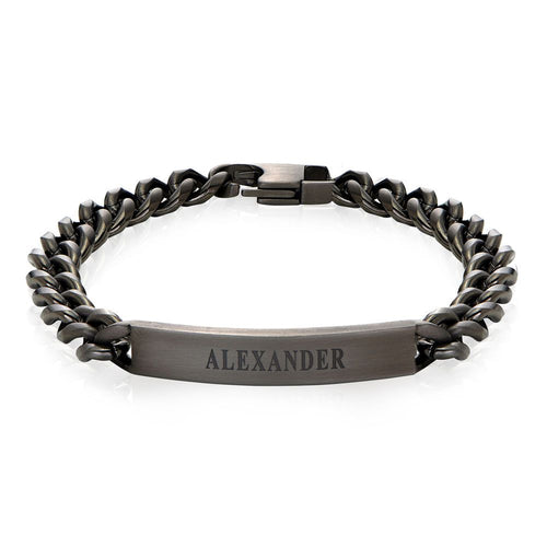 Men's Curb Chain ID Bracelet in Black Stainless Steel