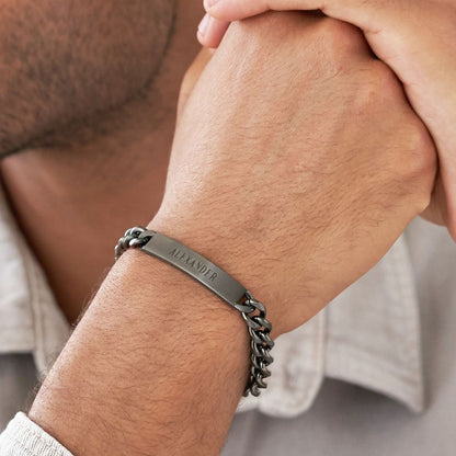 Men's Curb Chain ID Bracelet in Black Stainless Steel