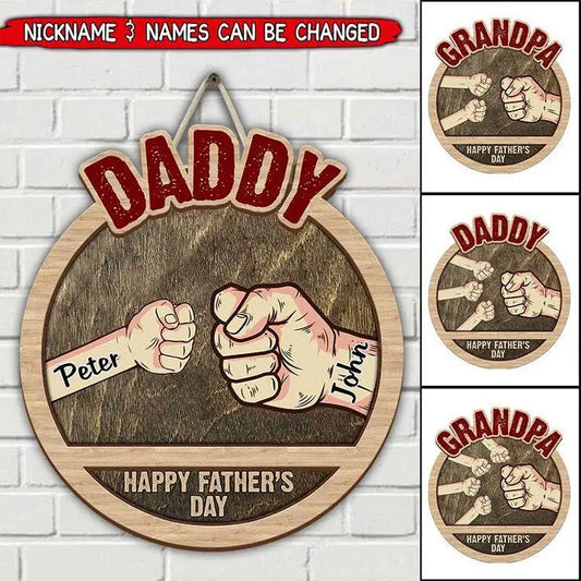 Father's Day-Personalized Fist Bump Wooden Wall Hanging Sign