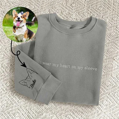"HEART ON MY SLEEVE" EMBROIDERED CUSTOM CREWNECK, UNISEX