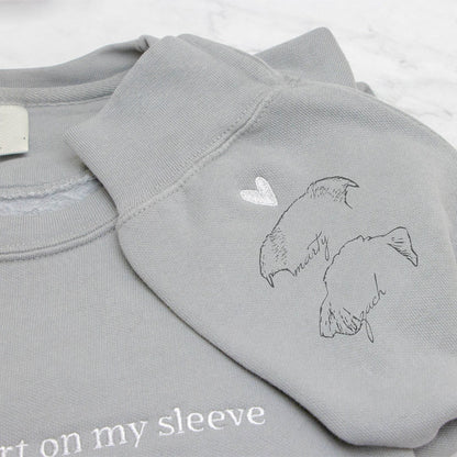 "HEART ON MY SLEEVE" EMBROIDERED CUSTOM CREWNECK, UNISEX