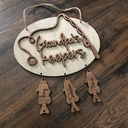 Papa's Keepers fishing themed personalized hanging wooden sign