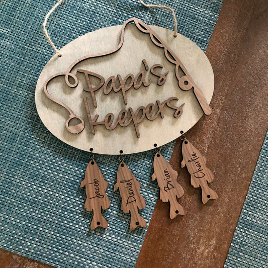 Papa's Keepers fishing themed personalized hanging wooden sign
