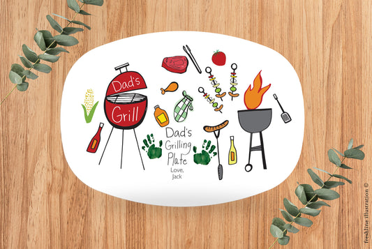 Handprint Fathers Fay Gift, Grandpas Grilling Plate, Dads Grilling Platter
