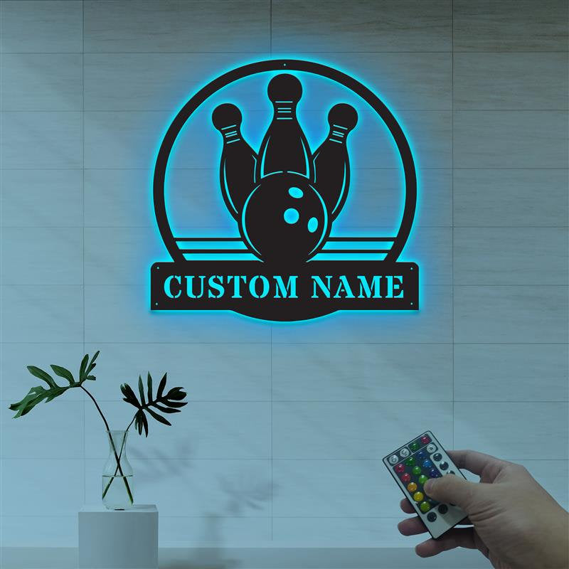 Custom Bowling Wooden Sign With LED Lights