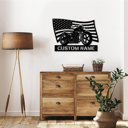 Custom USA Flag Motorcycle Wooden Sign With LED Lights