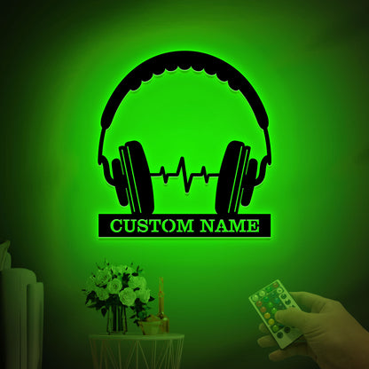 Custom Headphone Wooden Sign With LED Lights