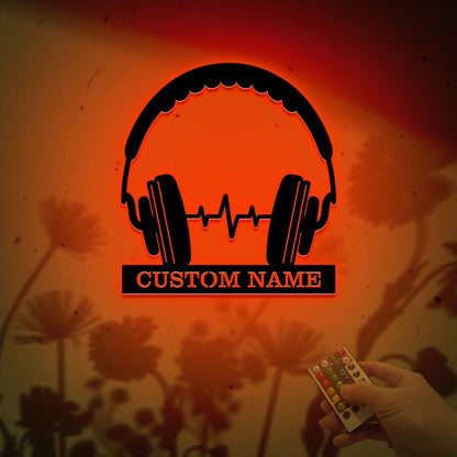 Custom Headphone Wooden Sign With LED Lights