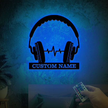 Custom Headphone Wooden Sign With LED Lights