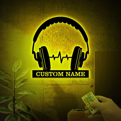 Custom Headphone Wooden Sign With LED Lights