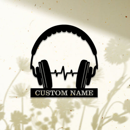 Custom Headphone Wooden Sign With LED Lights