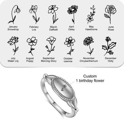 Family Birth Flower Month Ring Personalized Gift For Her