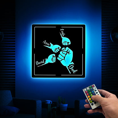 ✨Custom Fist Bump Dad and Kids Wooden Sign With LED Lights