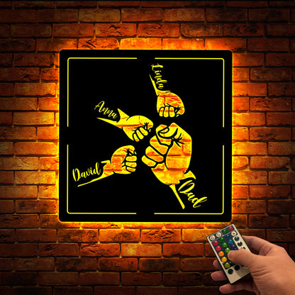 ✨Custom Fist Bump Dad and Kids Wooden Sign With LED Lights