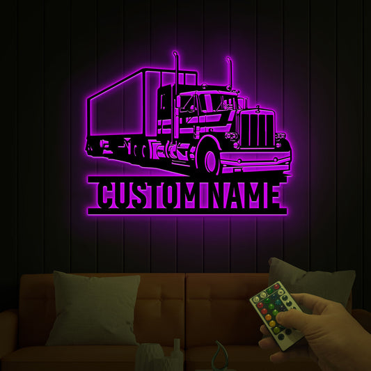 Custom Semi Truck Driver Wooden Sign With LED Lights