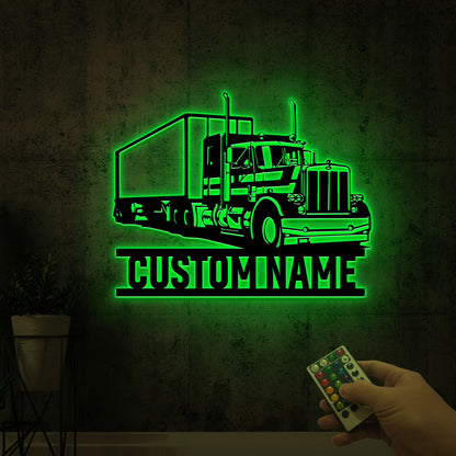 Custom Semi Truck Driver Wooden Sign With LED Lights