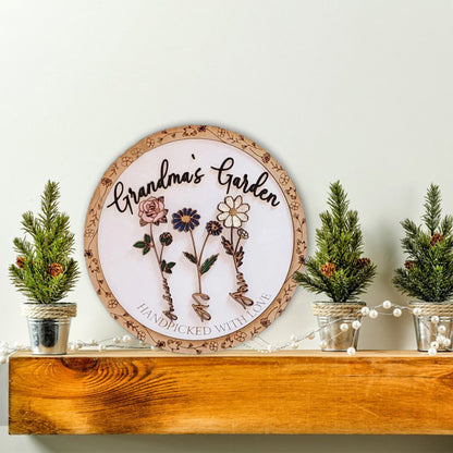 Personalized Birth Flowers Sign Wooden Plaque Gift