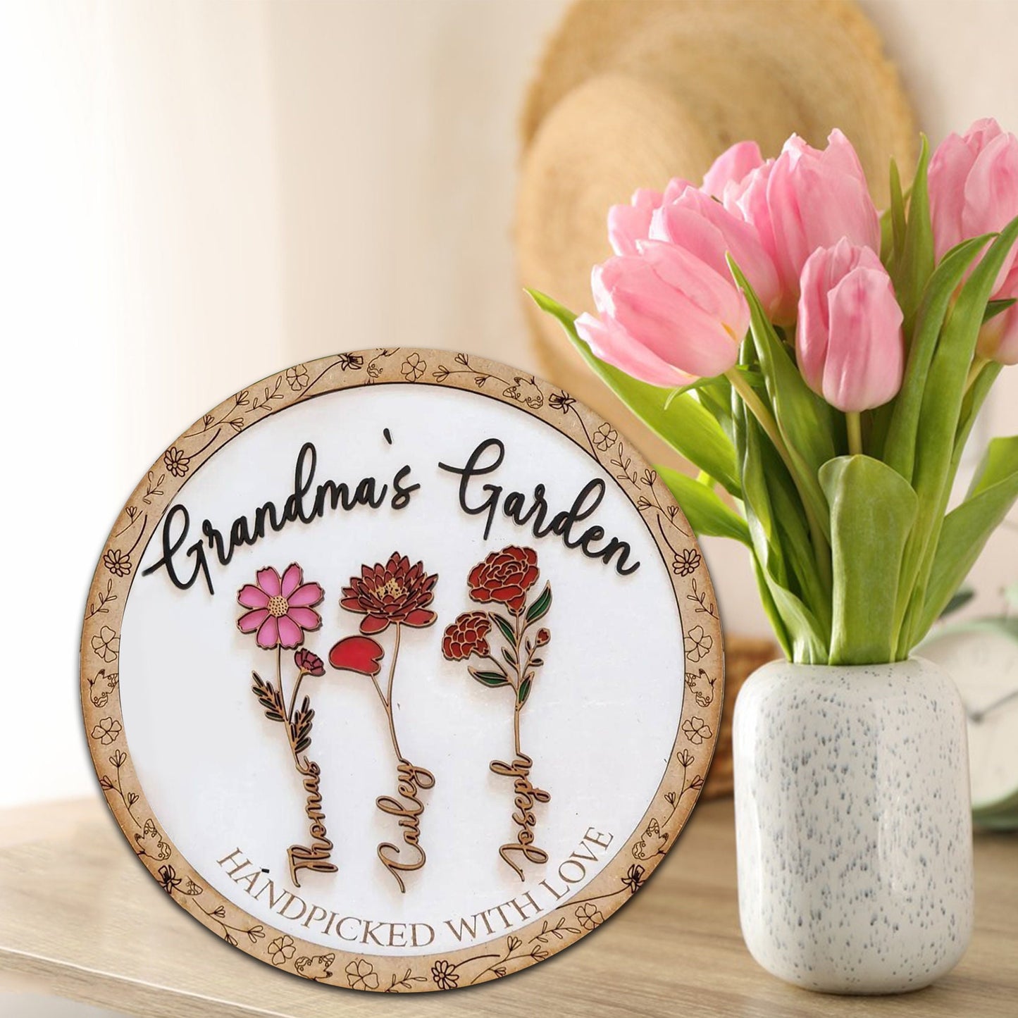 Personalized Birth Flowers Sign Wooden Plaque Gift