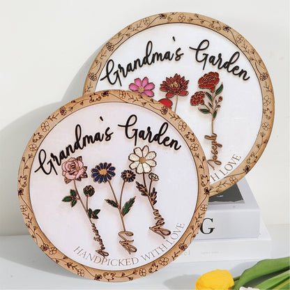Personalized Birth Flowers Sign Wooden Plaque Gift