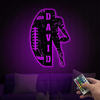 Custom Football Player Name Wooden Sign With LED Lights