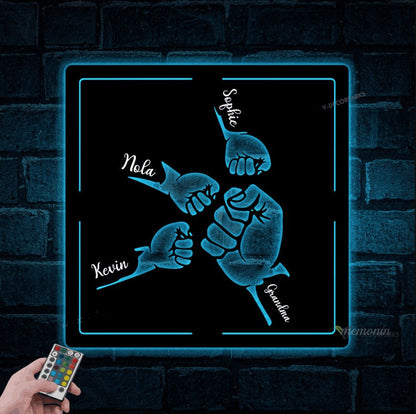 ✨Custom Fist Bump Dad and Kids Wooden Sign With LED Lights