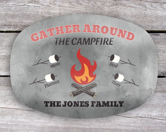 Personalized Camper Gift Platter, Marshmallow Campfire Plate, Fathers Day Gift