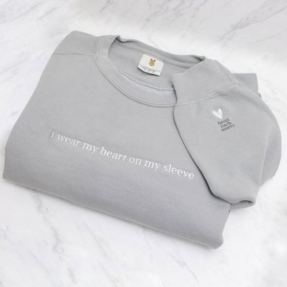 "HEART ON MY SLEEVE" EMBROIDERED CUSTOM CREWNECK, UNISEX