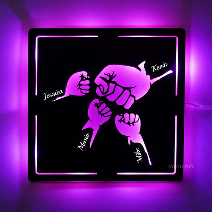 Custom Fist Bump Dad and Kids Wooden Sign With LED Lights
