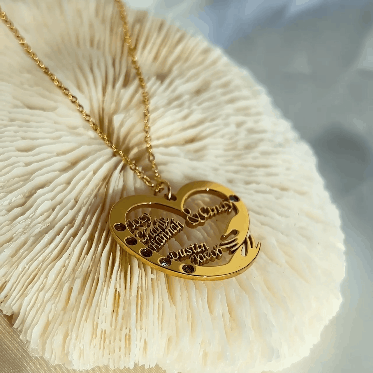 Personalized Heart Hand Hug Necklace With Birthstones for Mom